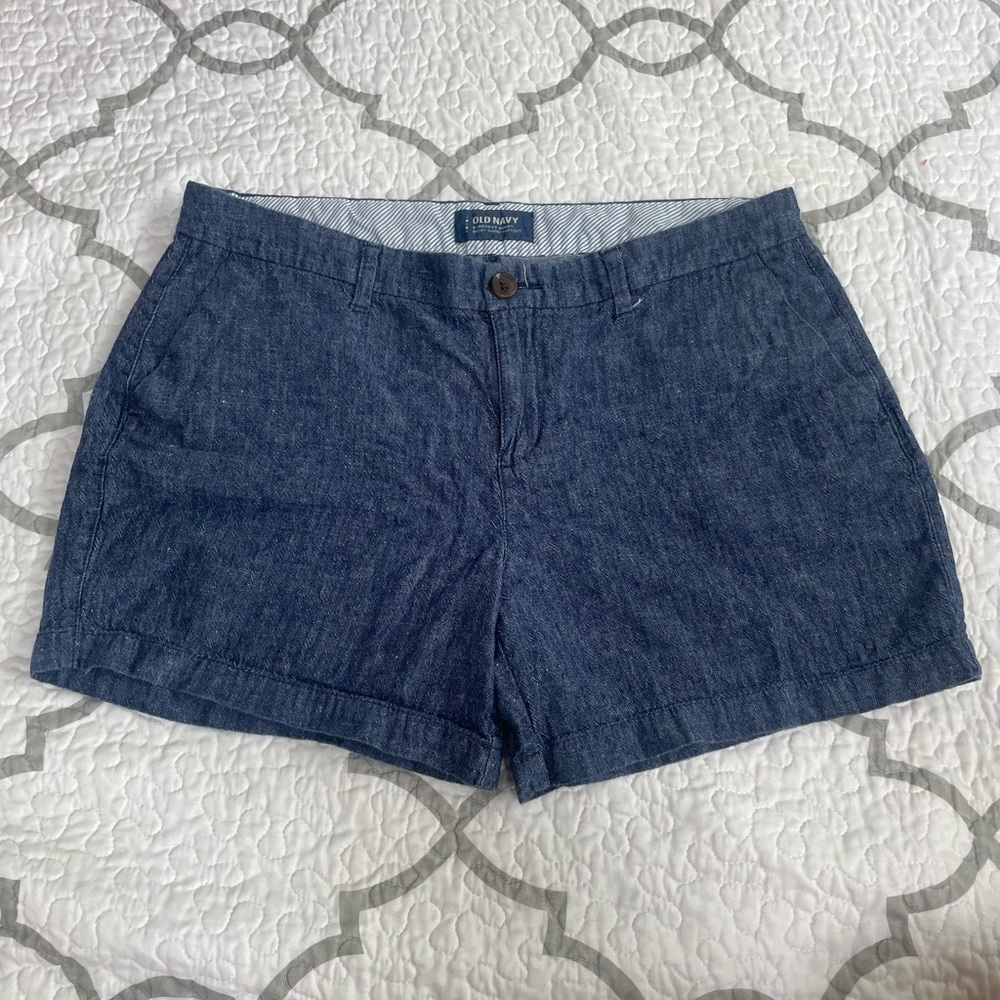 Old Navy Everyday Short Linen Blend Blue Chambray Shorts Women’s Size 10